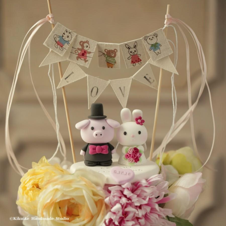 Mariage - pig and bunny wedding cake topper