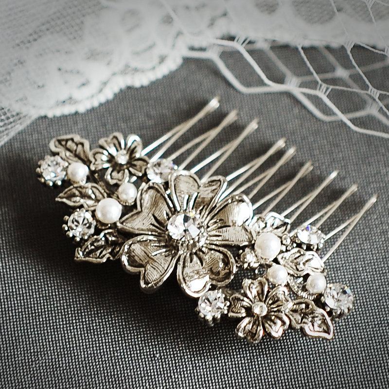 Wedding - Victorian Flower Bridal Hair Comb, Crystal and Pearl Wedding Hair Comb, Vintage Bridal Hair Accessories, (Signature Collection) ABAGAIL