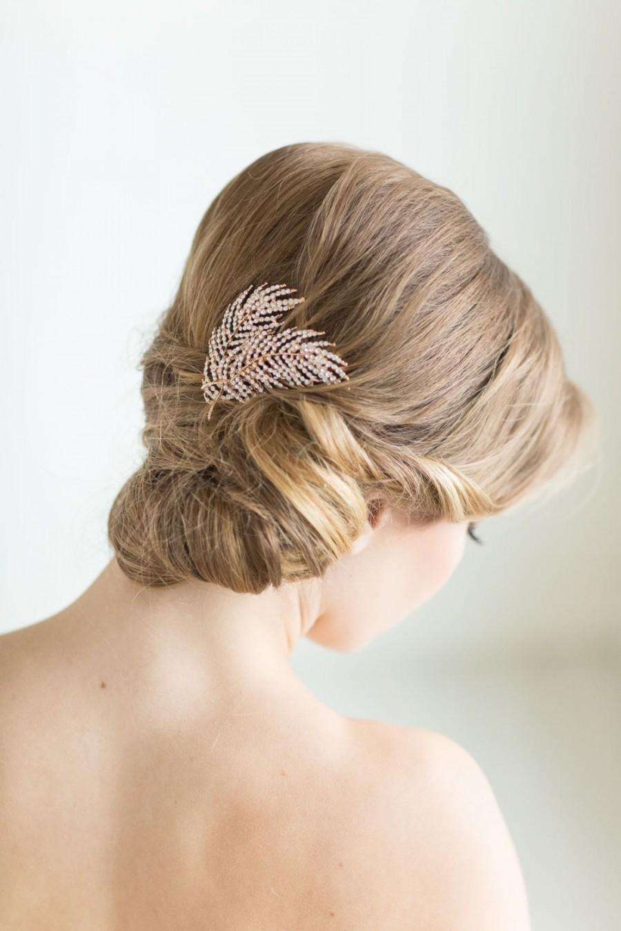 زفاف - Bridal Hair Comb, Wedding Headpiece, Rhinestone Leaf Hair Comb