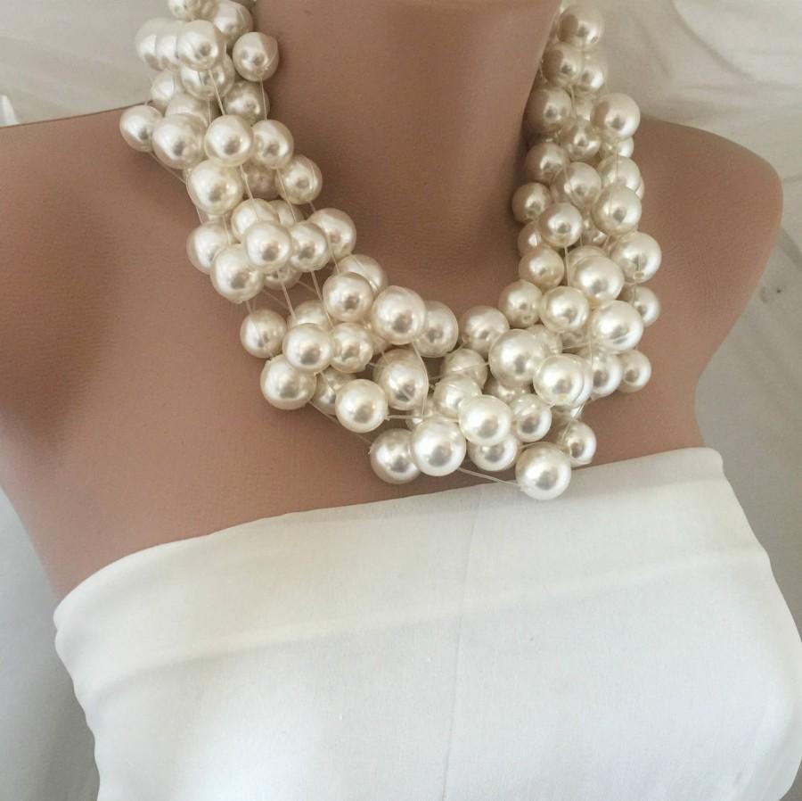 زفاف - Handmade Layered Brides Statement Pearl Necklace, Weddings Pearl Choker - $137.00 USD