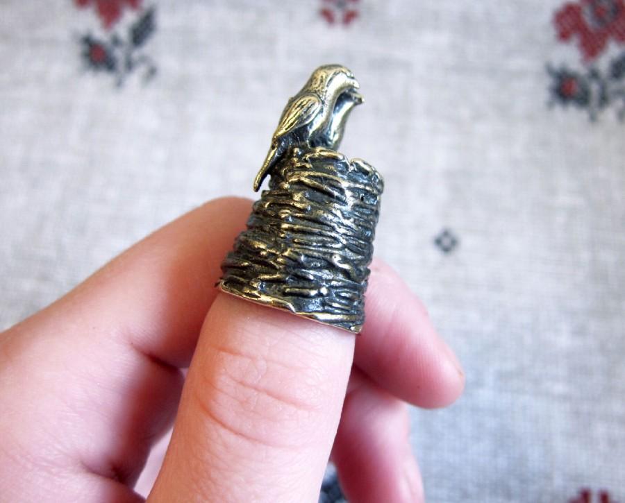 Свадьба - Two birds in nest, collectible thimble, bronze thimble, Embroidery accessories, thimble with birds, metal thimble, cute copper thimble 
