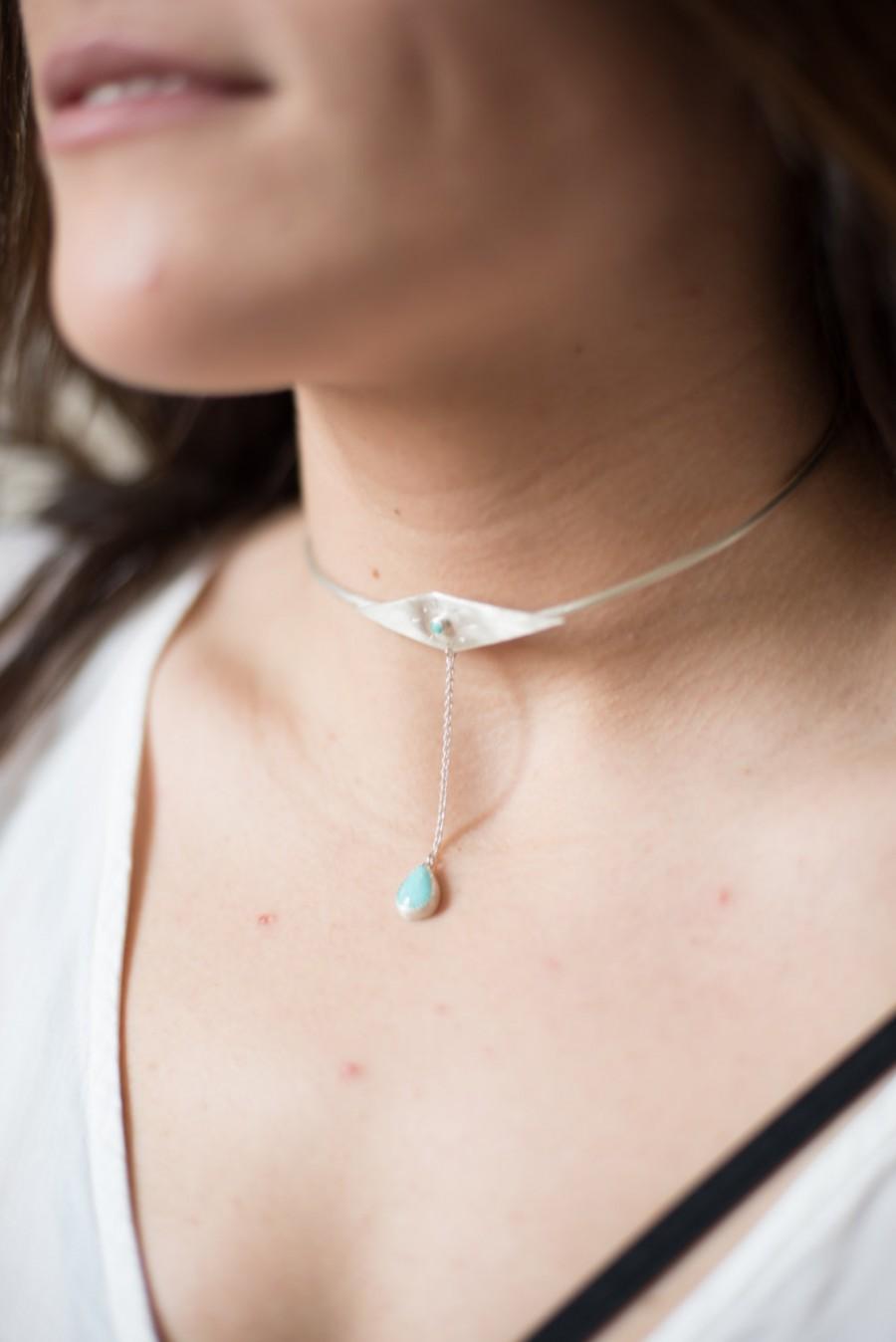 Свадьба - Neck Cuff, choker, sterling silver, turquoise // HELIOS NECK CUFF