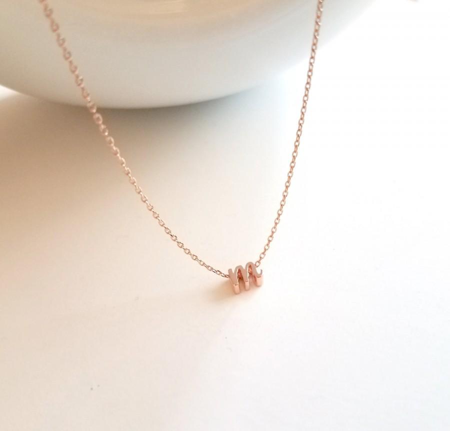 Wedding - Lower case Initial Necklace, Rose gold Cursive initial Necklace, Graduation gifts, Custom Personalized Bridesmaid Gift, VERY small dainty