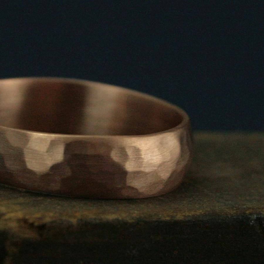 Hochzeit - Men's Wedding Band--6mm Wide Perfect Hammered Band--14K Rose Gold Ring--Hammered Men's Ring--Hammered Wedding Band--Rustic Wedding Ring