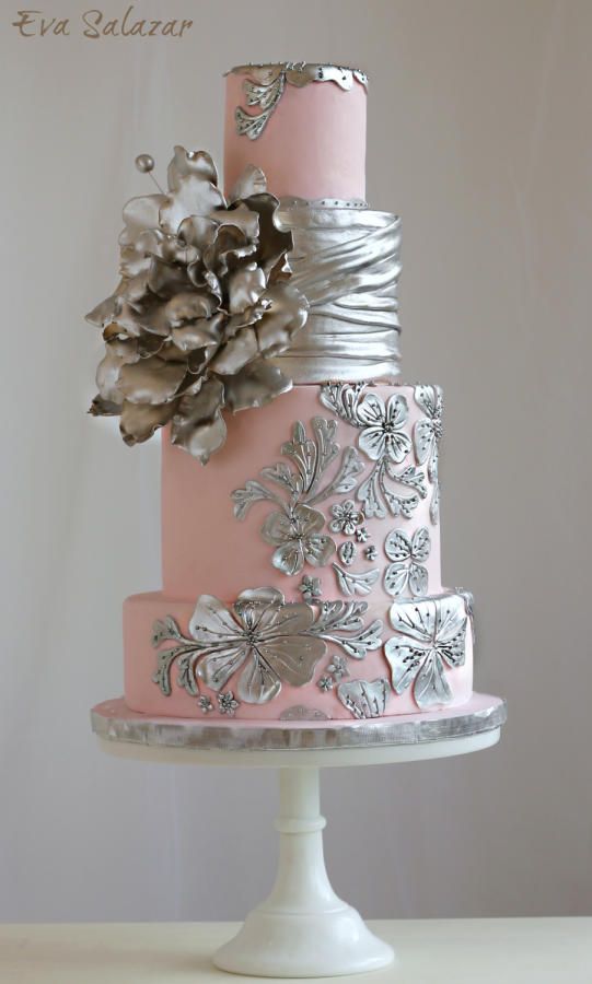 Mariage - Blush And Silver Romantic Wedding Cake