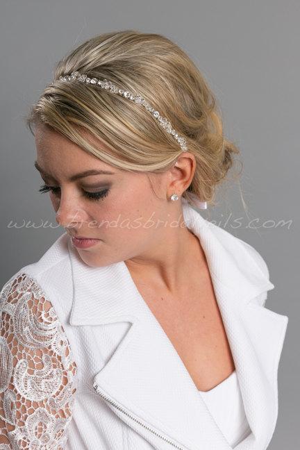 Свадьба - Rhinestone Headband, Crystal Headband, Ribbon Tie On Headband, Wedding Hair Accessory - Julianne
