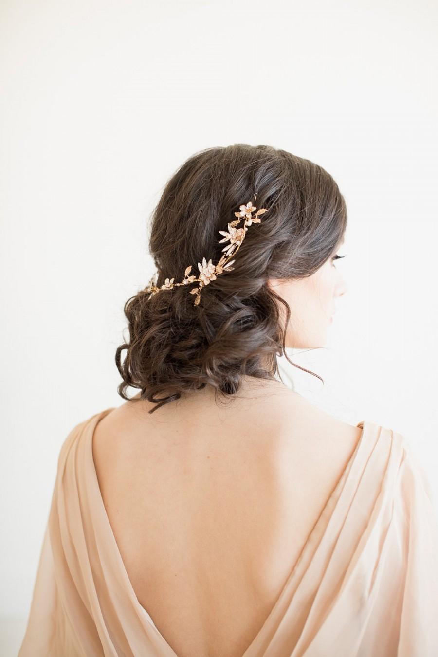 Wedding - Gold Bridal Headpiece,  Crystal Bridal Hair Vine, Gold Wedding Hair Vine, Bridal Hairpiece, Gold Hair Vine