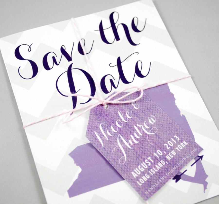 Mariage - Save The Date, Chevron Save The Date Invitation, Destination Wedding Save The Date Card, Save The Date Announcement, Purple, Lilac, Gray