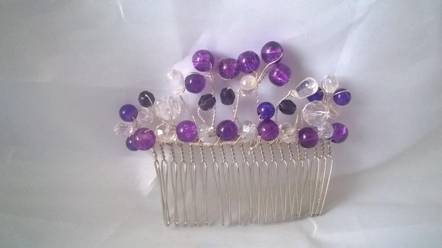 Mariage - Purple Hair Comb, Handmade Hair Comb. Bridal Party, Bridesmaid, Wedding, Hair Accessories, Decorative Combs