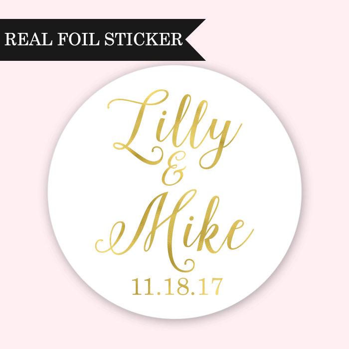 Wedding - Elegant Names Personalized Foil Stickers - Wedding Stickers - Wedding Favor Stickers - Gold Wedding Stickers - Foil Stickers