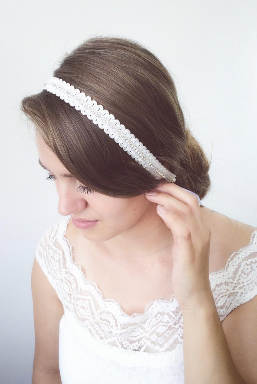Wedding - Lace Headband, Bridal Hair Wrap, Wedding Hair Jewelry, Rhinestone Headband, Lace Headpice, Bridesmaid Headpiece, ReddApple,