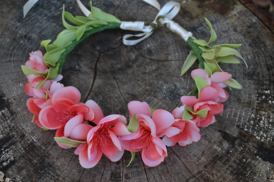 زفاف - Pink / Coral Flower Crown /Flower Halo / Floral headband
