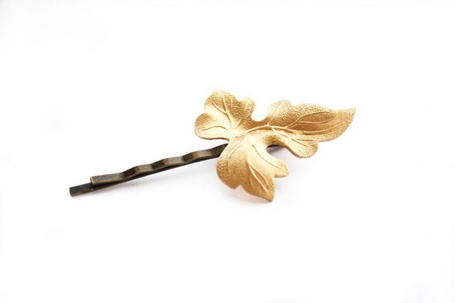 Hochzeit - Leaf Hair Accessories, Ivy Leaf Bobby Pin, Harvest Gold Leaves, Brass, Nature Hair Accessories, Pixie Hair Clips, Forest, Woodland