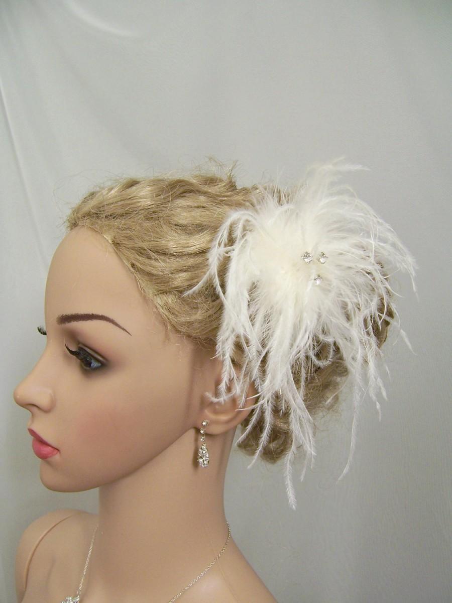 Wedding - Ostrich Feather Rhinestone Hair Piece
