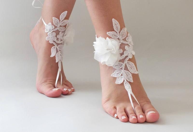 Hochzeit - Lace foot jewelry Bridal barefoot sandals beach wedding white lace sandals wedding sandals beach sandals lace Footless, sandles - $29.90 USD