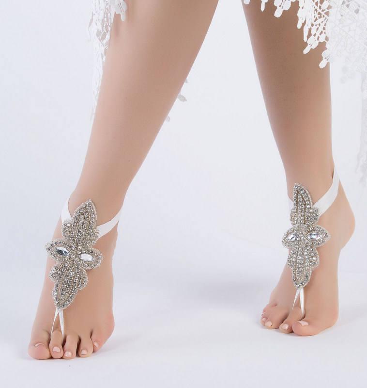 Hochzeit - Rhinestone Bridal Anklet, Flexible Ankle Barefoot Sandals, FREE SHIPPING Beach Wedding Barefoot Sandals, Beach Shoes Beach Sandals - $45.90 USD