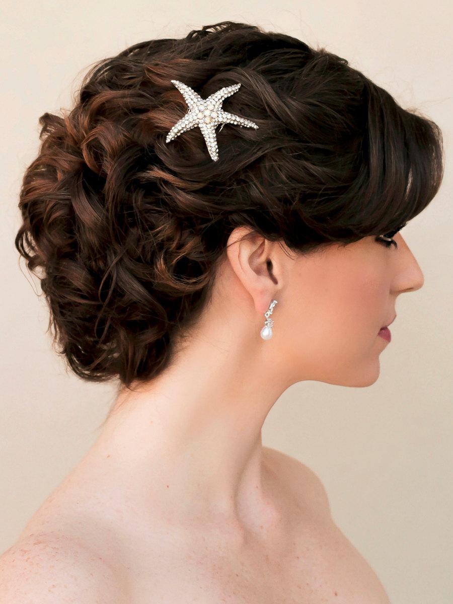Hochzeit - Rhinestone Starfish Bridal Hair Comb, Beach Wedding Headpiece, Starfish Hair Piece - "Ashore"