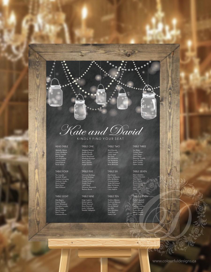 Hochzeit - Wedding Seating Chart (Fully Customized for You - No Headaches) Rustic Mason Jar Seating Plan - Digital File