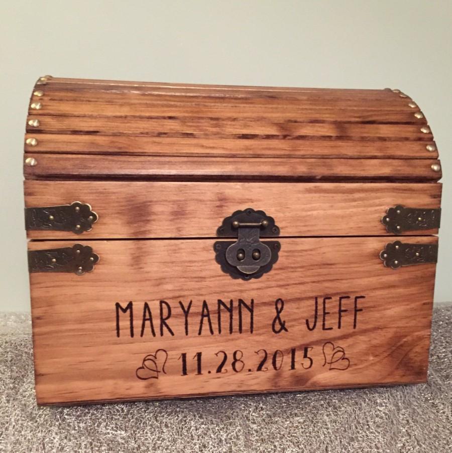 Mariage - Extra Large! wedding card box, treasure chest style, rustic wedding box with heart accents