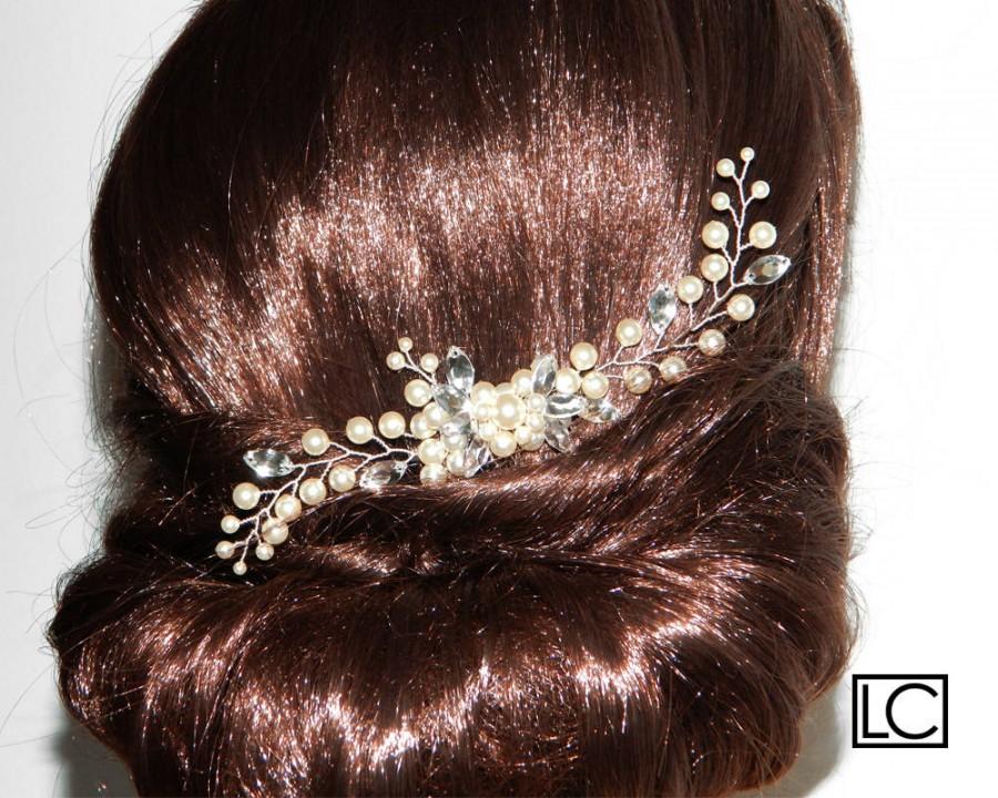 Wedding - Bridal Pearl Crystal Hair Comb Wedding Floral Hair Piece Swarovski Ivory Pearl Hair Comb Wedding Pearl Headpiece Bridal Pearl Hair Jewelry - $32.90 USD
