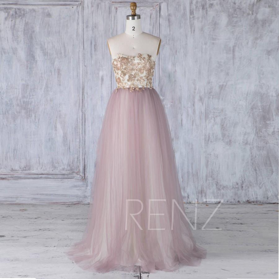 Wedding - 2017 Dusty Thistle Tulle Bridesmaid Dress Strapless, Sexy Gold Lace Sweetheart Wedding Dress, Long Puffy Prom Dress Floor Length (LS279)