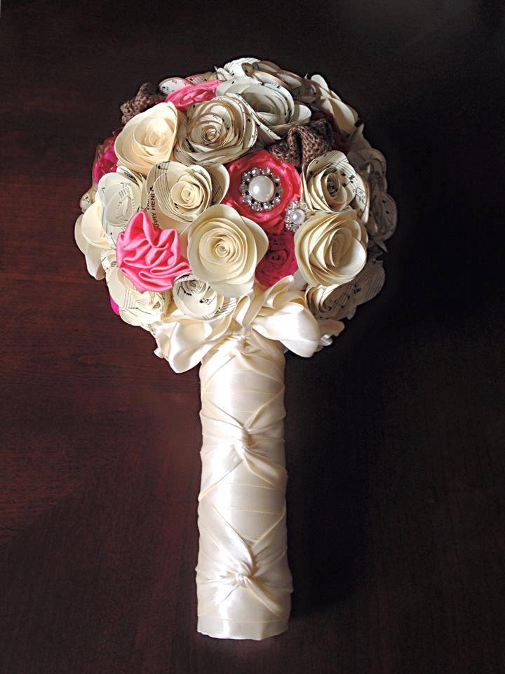Hochzeit - Paper Flower Fabric Flower Bridal Wedding Bouquet