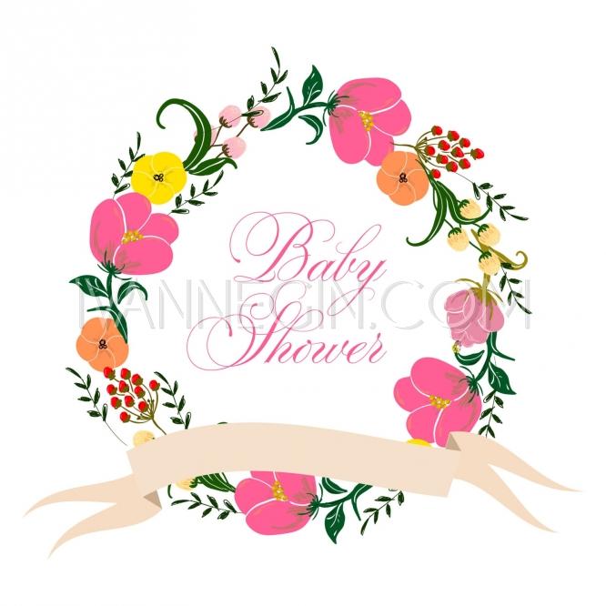 Wedding - Baby Shower invitation with a pattern of floral wreath - Unique vector illustrations, christmas cards, wedding invitations, images and photos by Ivan Negin
