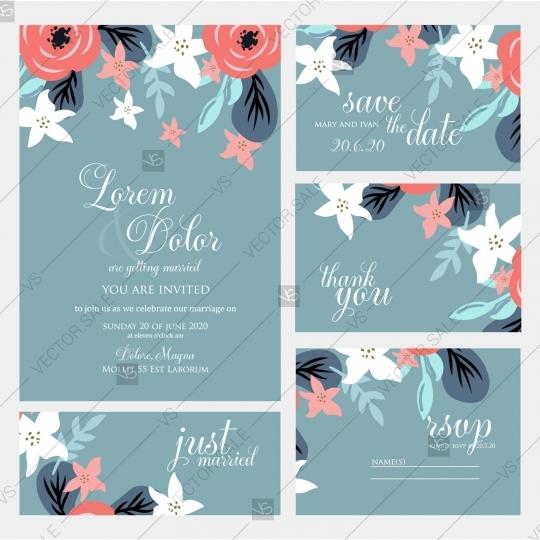 Mariage - Wedding invitation set of cards template with roses