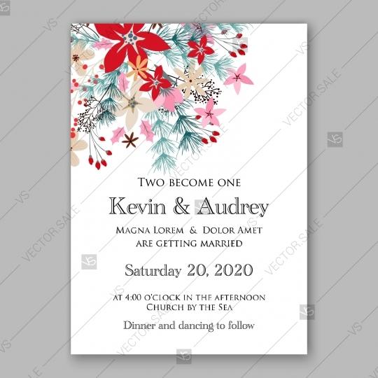Mariage - Poinsettia Wedding Invitation card beautiful winter floral ornament Christmas Party invite