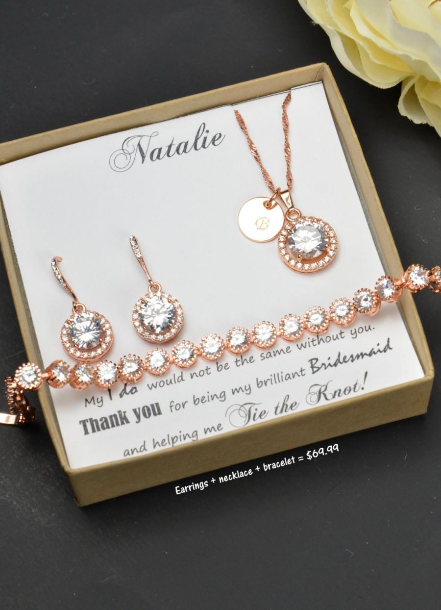 Wedding - Personalized Bridesmaid Gift, Bridesmaid Earrings Bracelet Set, Crystal Wedding Jewelry Gift Set, Bridal Studs Bracelet Set ,bridesmaid gift