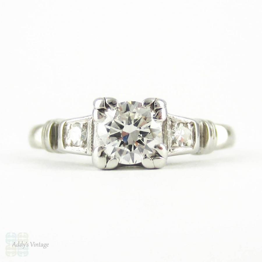 Wedding - Platinum Diamond Engagement Ring, Round Brilliant Cut Diamond in Platinum Fishtail Style Triple Claw Setting. 0.37 ctw, Circa 1930s.