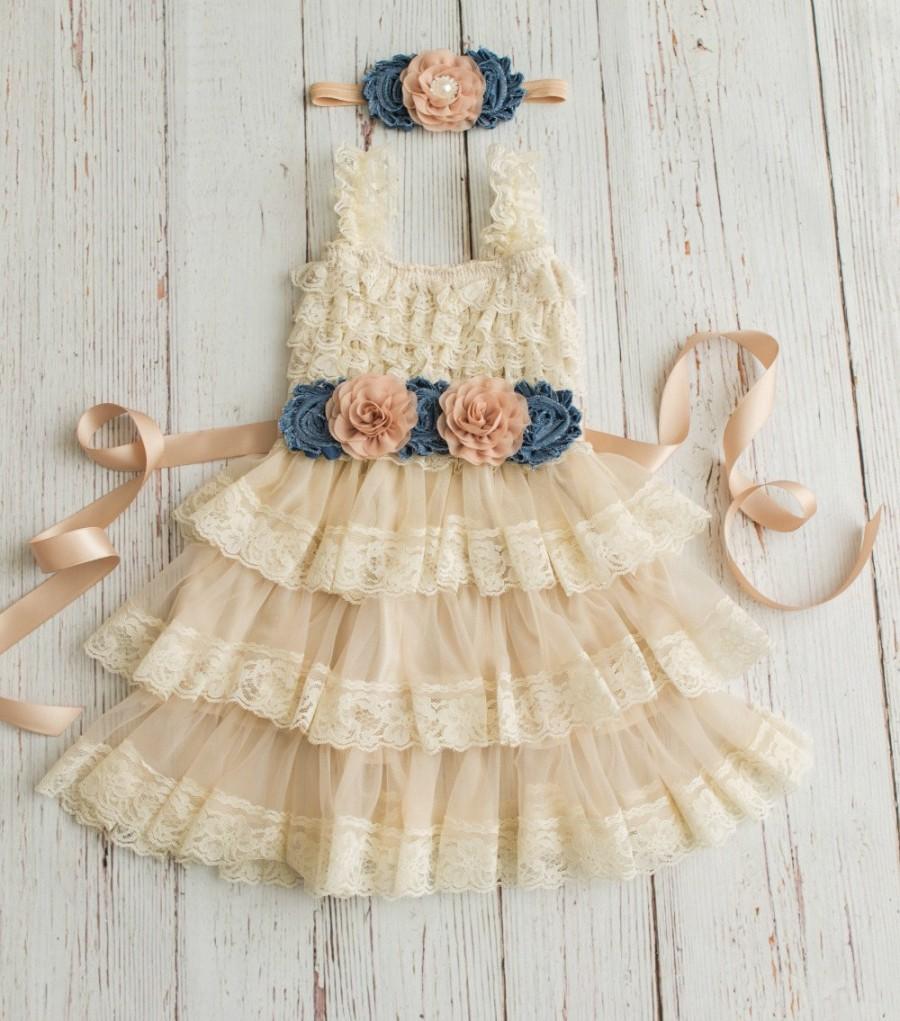 Mariage - lace flower girl dress-rustic flower girl dress- lace girls dress- lace baby dress- Burlap wedding dress- country flower girl- girls dress