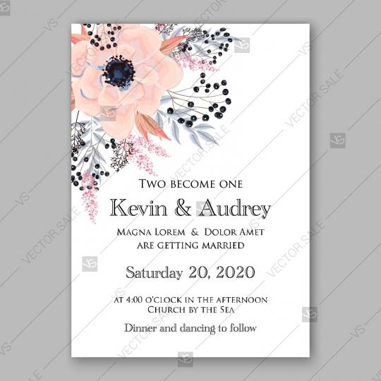 Wedding - Gentle anemone wedding invitation card printable template