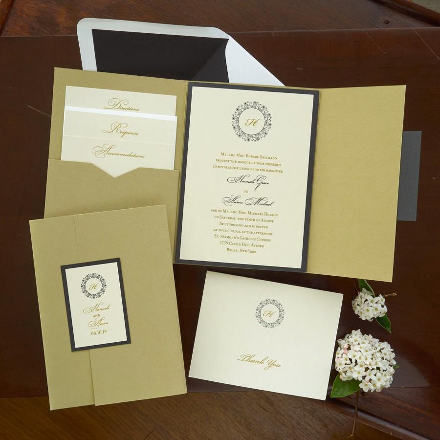 Hochzeit - Hannah Folio Pocket Invitation Set - Thermography Wedding Invite - Classic Wedding Invite - Wedding Invite Suite - AV6125