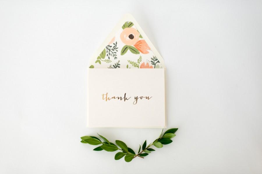 Wedding - gold foil thank you cards +  lined envelopes (set of 10) // lola louie paperie