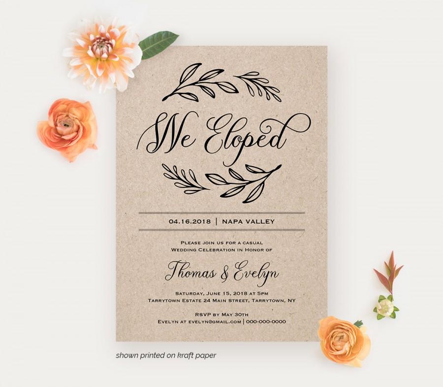 Свадьба - We Eloped Reception Invitation Template, Printable Elopement Announcement, Rustic Wedding, Instant Download, Editable PDF File #027-107EL