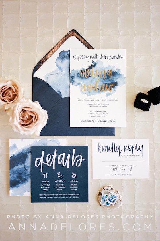 Wedding - watercolor wedding invitation suite download // modern boho custom designed handwritten printable // bohemian navy and gold digital design