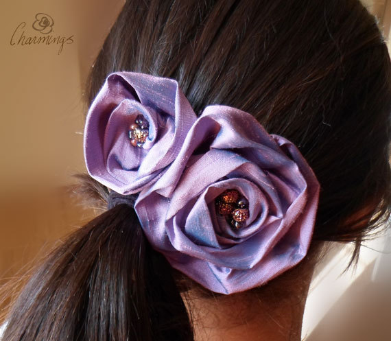 زفاف - Lavendar Rose 100% Silk Brooch, Purple Flower Hair Pin, Bridesmaid Hair Accessory, Bridal Wedding Prom Flower, Corsage, Flower Girl Hairclip