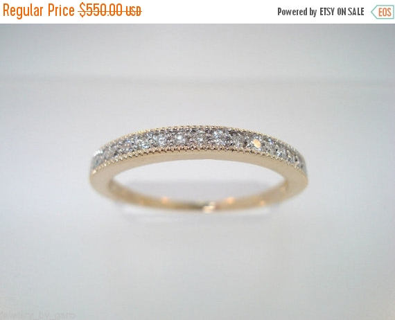 Mariage - ON SALE Diamond Wedding Band, Half Eternity Ring, Anniversary Ring, 14K Yellow Gold  0.18 Carat Stackable Handmade Pave