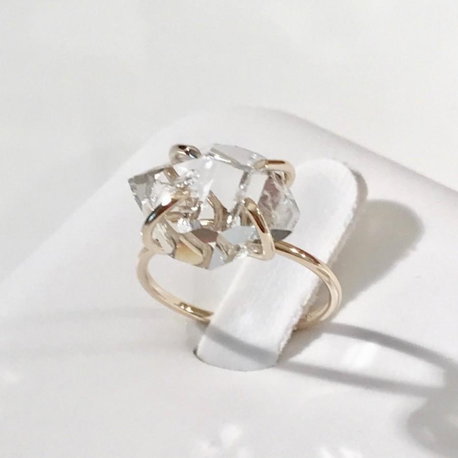 زفاف - 14k Diamond ring, 14k Herkimer diamond ring, 14K Herkimer Ring, 14k engagement ring, 14k Promise ring, 14k Gold ring, 10k Wedding ring