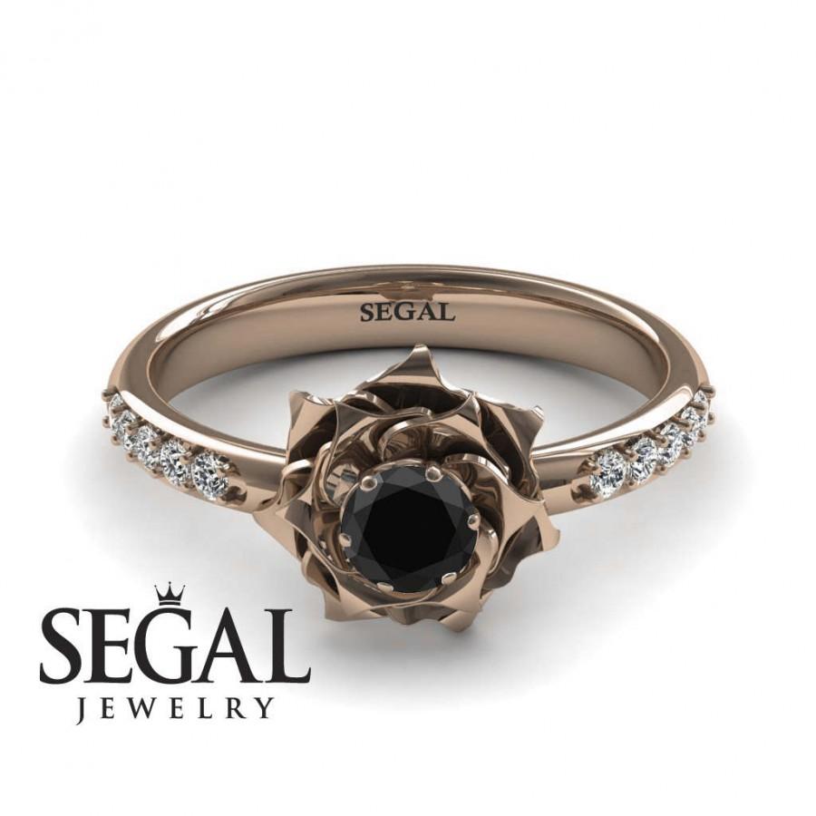 زفاف - Rose Gold Engagement Ring Rose Gold Black Diamond Vintage Ring Rose Ring Floral Ring Flower Ring Rose Gold Engagement Ring - Elena