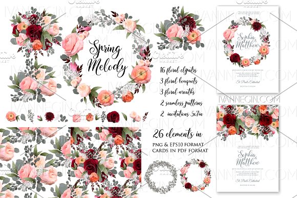Mariage - Rose wedding invitation card clipart