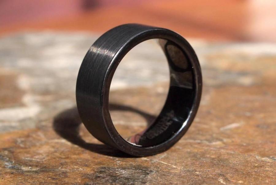 زفاف - SALE!! SALE!! Black Brushed Tungsten Carbide Ring With Polished Inside • Men's 8mm Wedding Band • Size 8-11.5 • (SKU: 341BP)