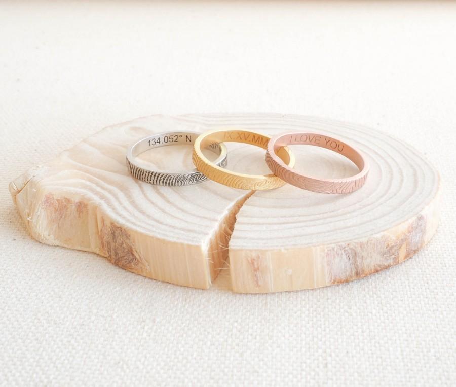 Hochzeit - 40% OFF Skinny FingerPrint Ring • Fingerprint Jewelry • Custom Baby FingerPrint Ring • Wedding Band • Personalized Gift • Mother gift • RM22