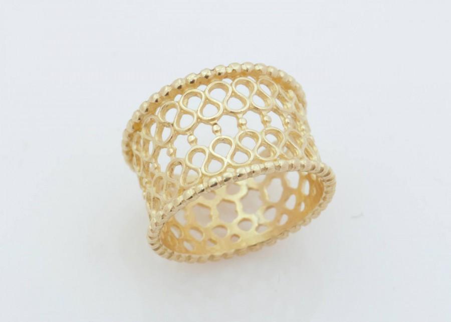 Wedding - Filigree gold ring, lace gold ring, Gold Filigree Band, Infinity gold ring, Textured gold ring, Wide gold ring, Wide Wedding Band - $230.00 USD