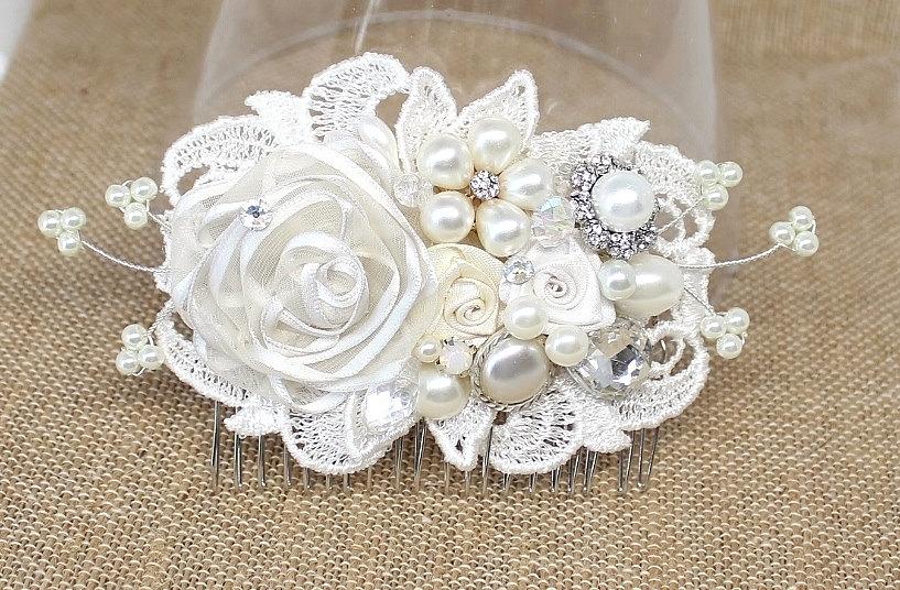 Свадьба - Vintage Inspired Bridal Clip- Lace Wedding Hair Piece- Wedding Hair Accessories- Ivory Bridal Comb-Statement Hairclip- Bridal Hair Accessory
