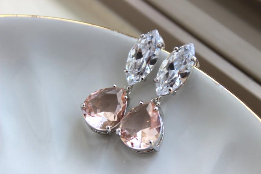 زفاف - Silver Crystal Champagne Blush Earrings Bridal Jewelry - Clear Bridal Earrings - Marquise Bridal Accessories Wedding Jewelry Bridesmaid Gift