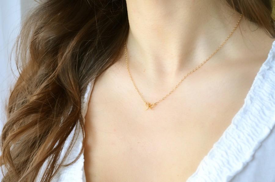 Mariage - Bow Necklace - Mini / Tiny 24K Gold Vermeil Bow - Wedding, Bride, Bridal, Bridesmaid Gift, Bridal order - Tie the knot