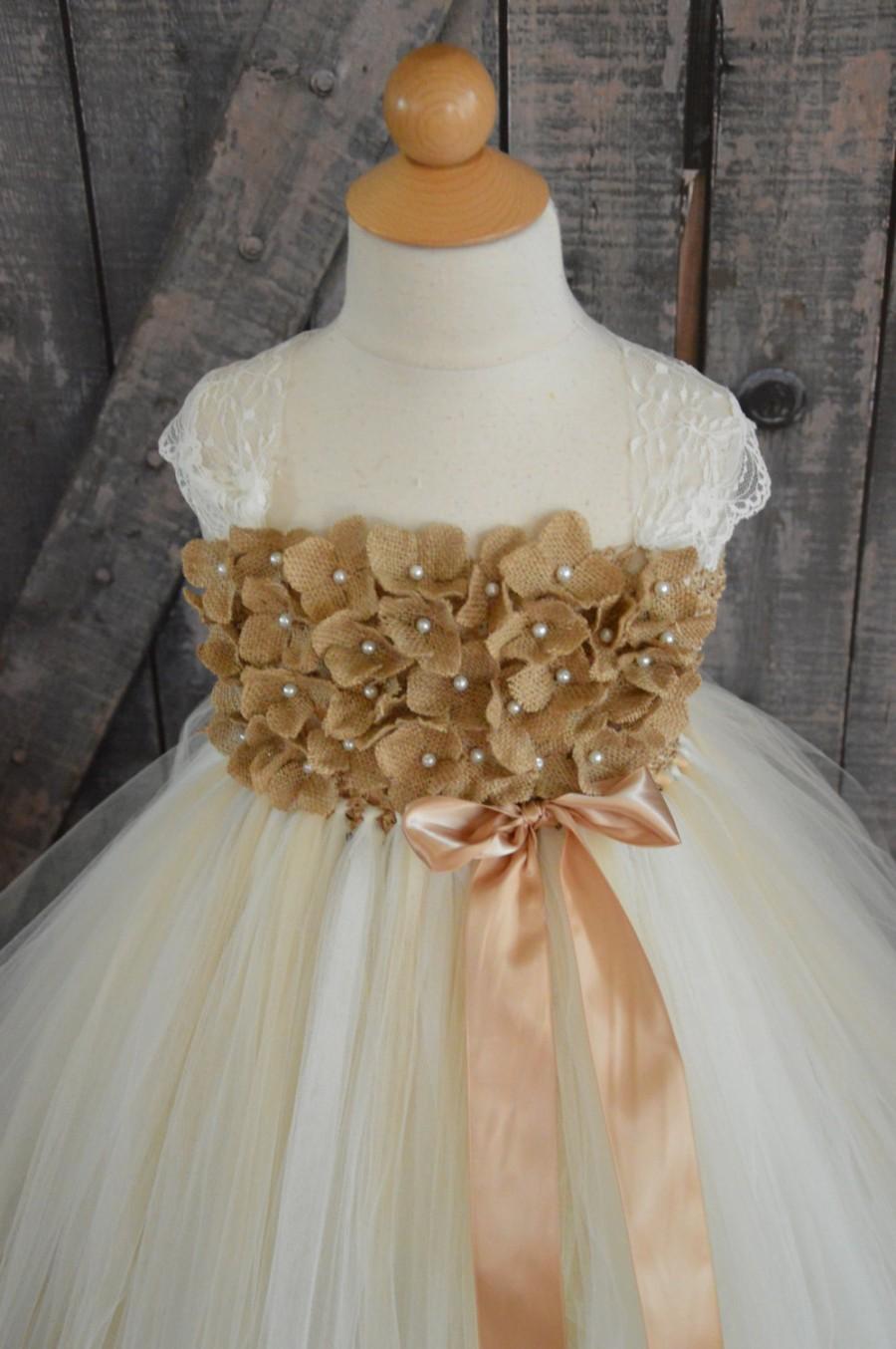 Свадьба - Rustic Wedding Burlap Hydrangea FLower girl tutu dress