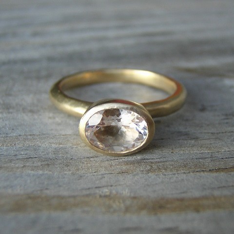 Wedding - Morganite and Yellow Gold Ring, 14k Gold Solitaire, Pink Beryl Oval Gemstone Ring, Stacking Ring, Recycled Gold, Eco Friendly